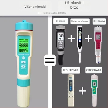 Prijenosni analizer kvalitete vode – sedam u jednom s ORP, pH (0-14), TDS (0-9999 ppm), slanost; raspon pH 0-14, raspon TDS 0-9999 ppm, preciznost 0.01, napajanje 3x1.5V