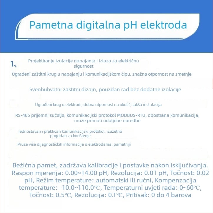 RS485 pH digitalna elektroda za otpadne vode i kućne otpadne vode, navoj 3/4, visoka preciznost mjerenja pH