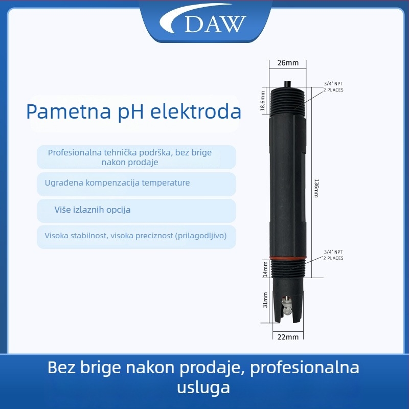 RS485 pH digitalna elektroda za otpadne vode i kućne otpadne vode, navoj 3/4, visoka preciznost mjerenja pH