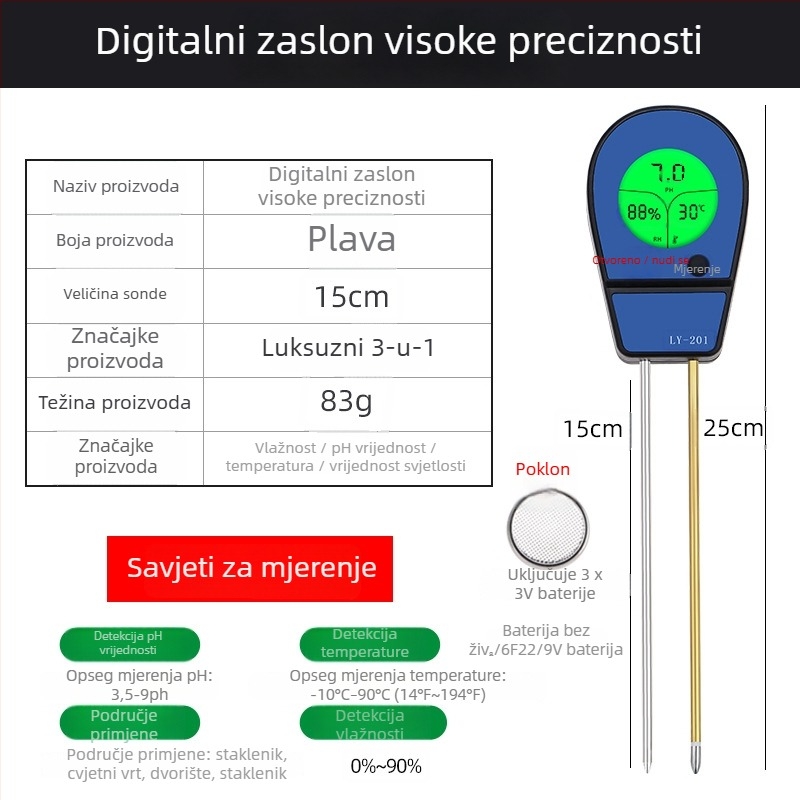 Senzor pH tla s mjeračem vlage i senzorom hranjivih tvari — model Hj00001009