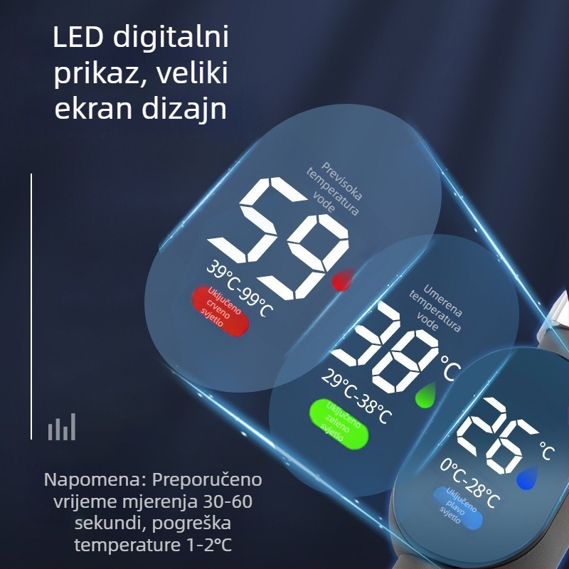 Tuš termometar s ABS kućištem, vizualni LED prikaz, senzor temperature slavine