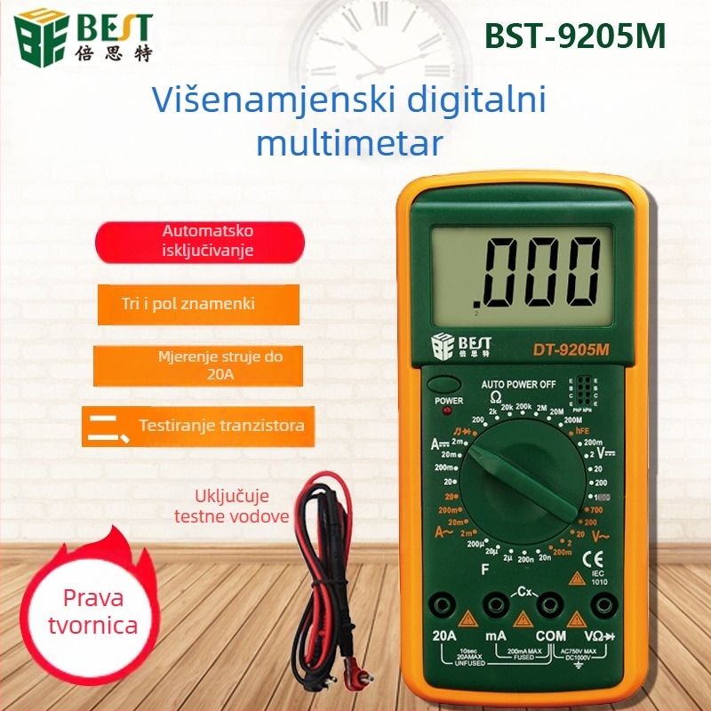 BES 9205M Digitalni multimetar s automatskim rasponom, LCD zaslon, mjerenje struje i napona