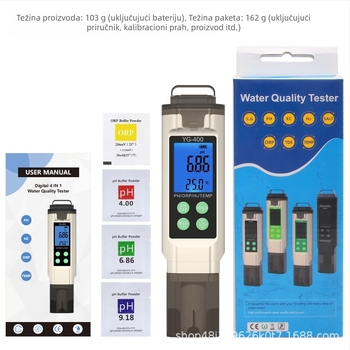 YG-400 4-u-1 Analizator kvalitete vode – pH 0.00–14.00, ORP Redox, vodik obogaćena voda, napajanje LR44×3, za bazene i laboratorije za vodu