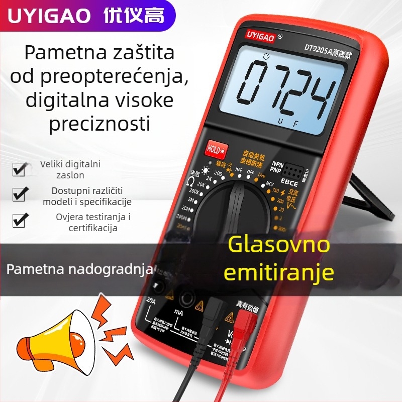 Dt9205A digitalni multimetar s glasovnim najavom – visoka preciznost, automatski raspon, CE certifikat, UYIGAO