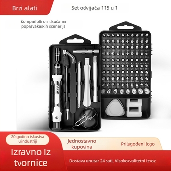 115-in-1 set odvijača: magnetski, precizni alati za popravak mobilnih telefona, prijenosnih računala i kućanskih aparata; od ugljičnog čelika, 461 g