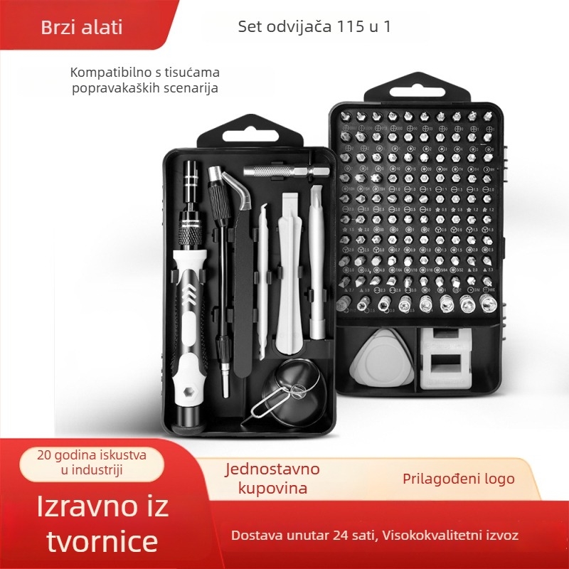 115-in-1 set odvijača: magnetski, precizni alati za popravak mobilnih telefona, prijenosnih računala i kućanskih aparata; od ugljičnog čelika, 461 g