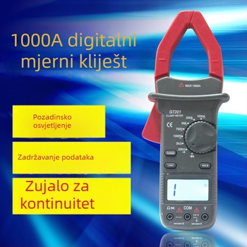 GT-201 klampski multimetar – mjeri AC struju do 1000 A, AC napon do 750 V, DC napon do 1000 V, otpor do 2 kΩ
