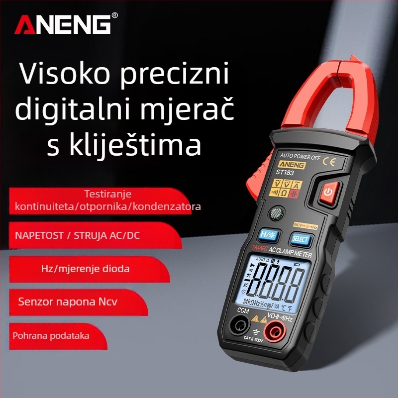 Visoko precizan kliještni mjerač s pametnim digitalnim zaslonom i pozadinskim osvjetljenjem, višenamjenski kliještni mjerač napona AC/DC i multimetar