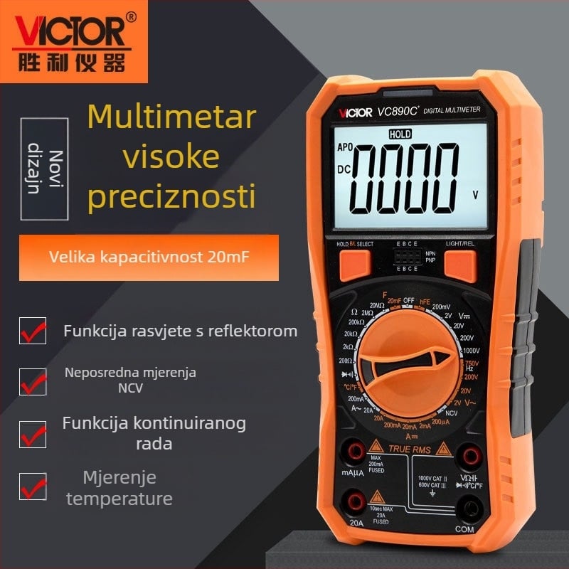 VC890D/C Digitalni multimetar s automatskim rasponom, visokom preciznošću i digitalnim zaslonom