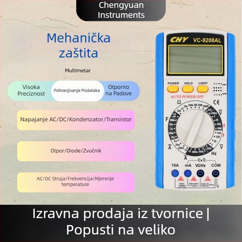 Chengyuan Electronics VC-9208AL digitalni multimetar za mjerenje struje, napona, temperature i frekvencije