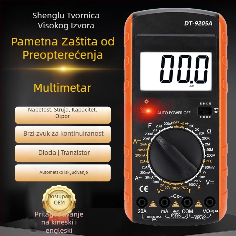 DT9205A visokoprecizni digitalni multimetar, CE/FCC certificiran, Razina sigurnosti 3