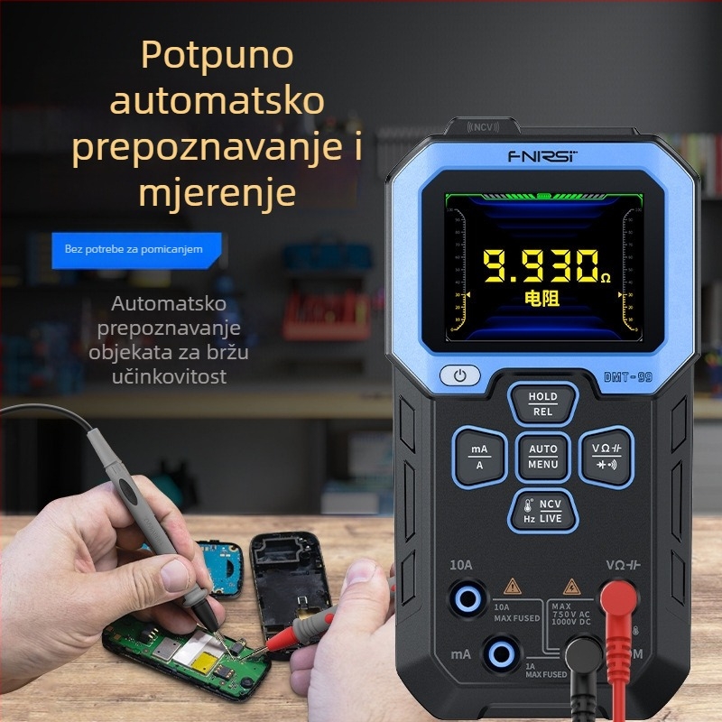 Fnirsi DMT-99 Digitalni Multimetar — visoka preciznost, inteligentna zaštita od sagorijevanja, višenamjenski, potpuno automatski digitalni zaslon