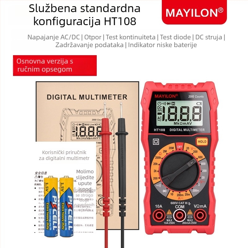 Digitalni multimetar MAYILON/Mai Yilong HT108/L - CE, REACH, EN61010-1/-2-030, profesionalna uporaba