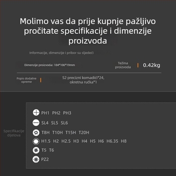 24-u-1 set ratchet odvijača s magnetnim preciznim bitovima i odvojivom ručkom (S2 alatna čelik)