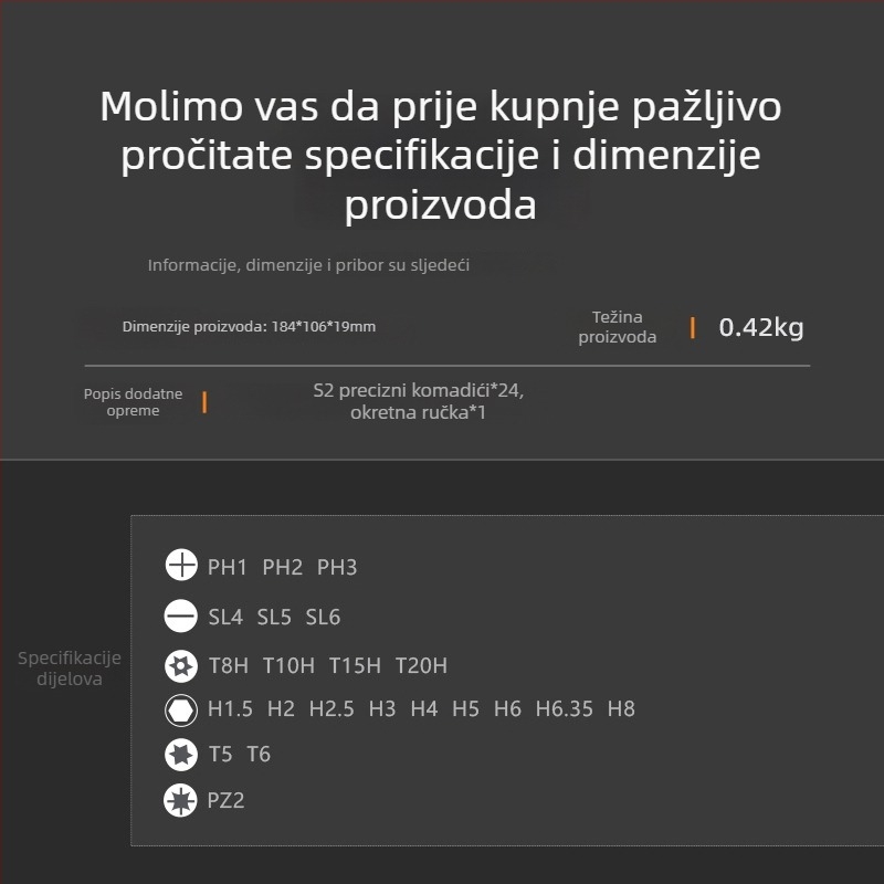 24-u-1 set ratchet odvijača s magnetnim preciznim bitovima i odvojivom ručkom (S2 alatna čelik)