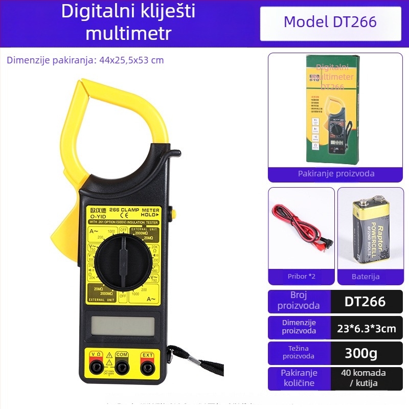 Luwei digitalni klešta multimetar s digitalnim zaslonom; raspon kapaciteta 25; razina sigurnosti 50
