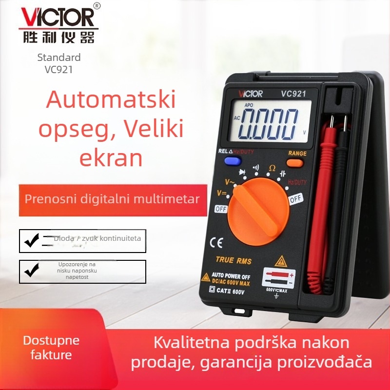 Victor VC921 ručni digitalni multimetar za kućnu upotrebu: mjerenje AC/DC napona, kapaciteta, diodni test, automatsko isključivanje