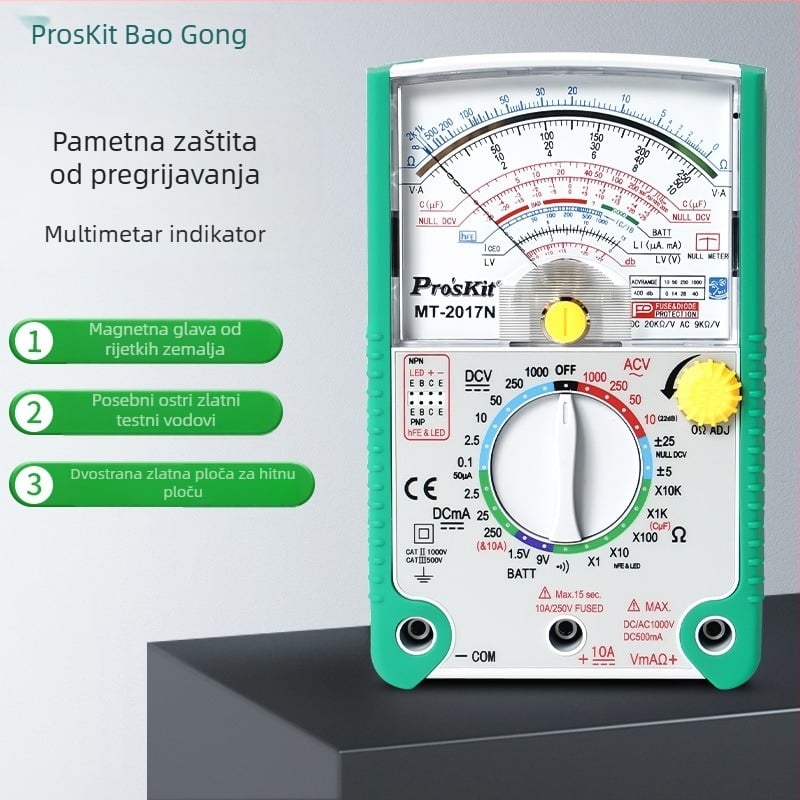 Analogni multimetar MT-2017 s mjerenjem kapaciteta, otpora, provjerom kontinuitete uz zvučnik i mjerenje struje