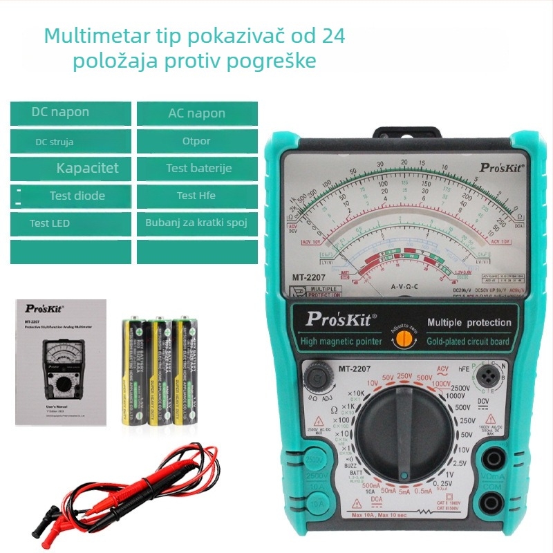 Analogni multimetar MT-2017 s mjerenjem kapaciteta, otpora, provjerom kontinuitete uz zvučnik i mjerenje struje