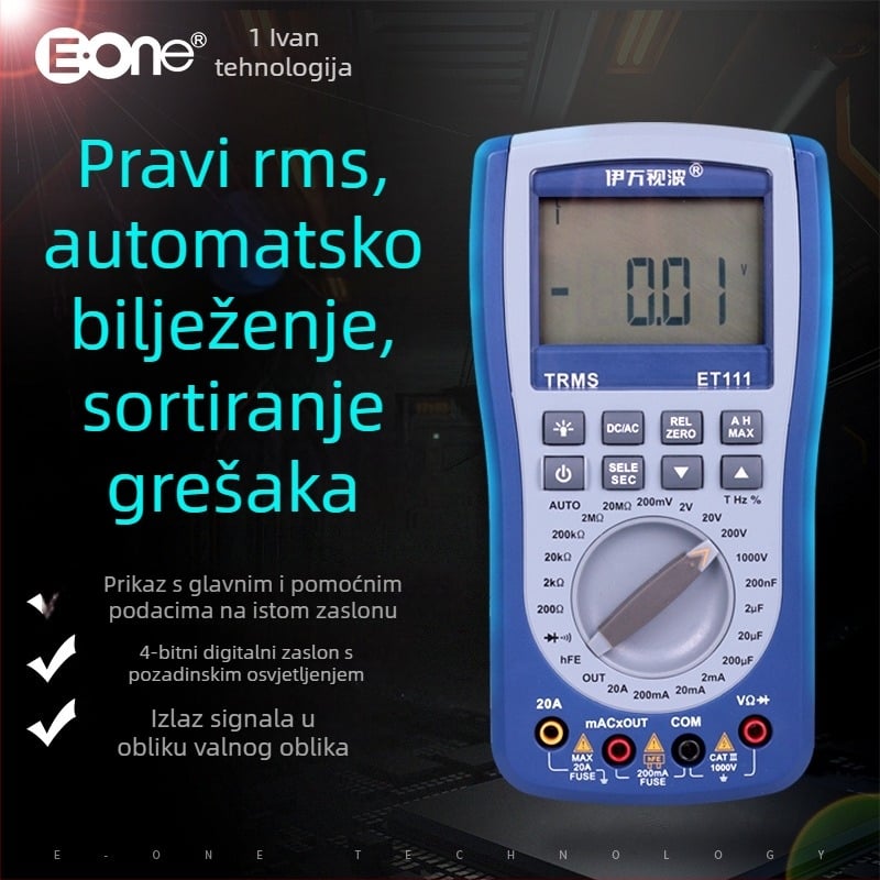 ET111 digitalni multimetar s pravim RMS-om, automatskim rasponom, DC/AC napon i DC/AC strujom, kapacitet