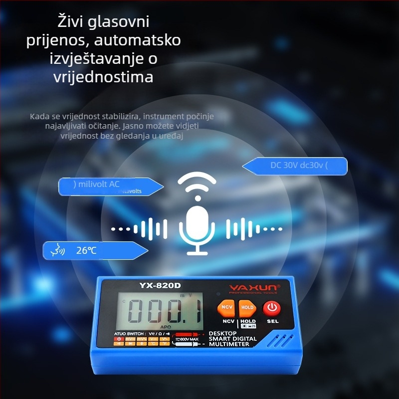 Yaxun 820D Inteligentni glasovni multimetar – stolni, prijenosni, s Type-C punjenjem, digitalni visoke preciznosti