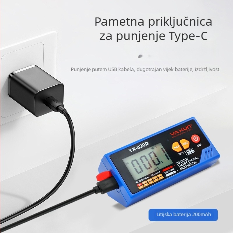 Yaxun 820D Inteligentni glasovni multimetar – stolni, prijenosni, s Type-C punjenjem, digitalni visoke preciznosti