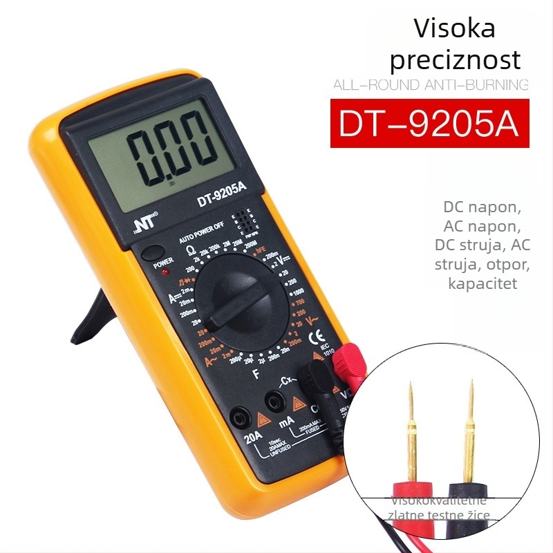 Kaisi/kkins DT9205A Ručni digitalni multimetar, visoka preciznost, mjerenje DC 1000 V, AC 700 V, kapacitet 2 nF–200 mF, za kućnu upotrebu