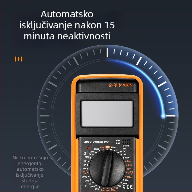 9205 digitalni multimetar — automatski, višefunkcionalan alat za elektrikare, profesionalna upotreba, zaštita od pregrijavanja i automatsko isključivanje