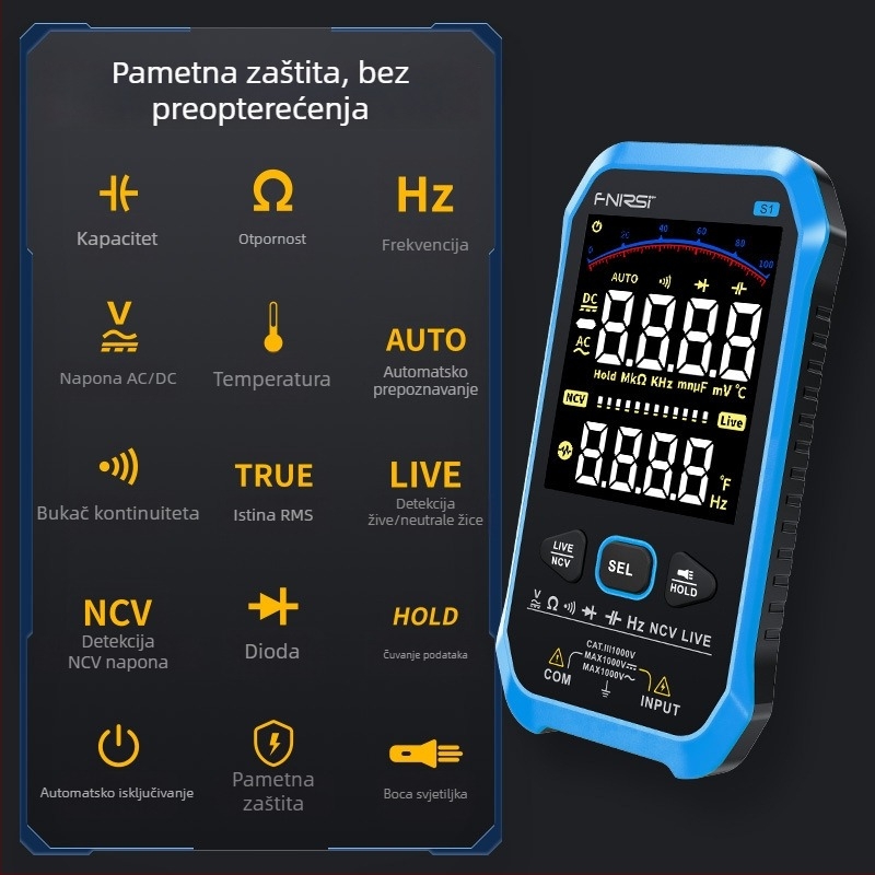 Fnirsi S1 digitalni multimetar visoke preciznosti, potpuno automatski, prijenosni i ultra-tanki, zaštita od pregrijavanja, digitalni prikaz, za električare
