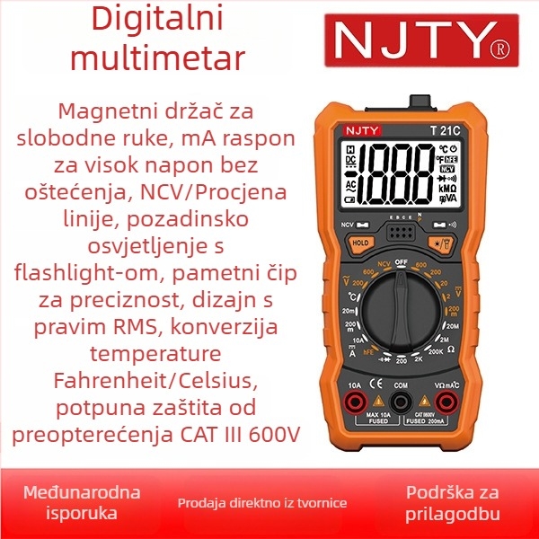 Digitalni inteligentni multimetar T21C s prepoznavanjem vodiča i mjerenjem temperature, inteligentni čip i pohrana podataka