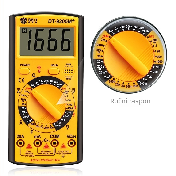 Best digitalni multimetar 9205M+ s memorijom i automatskim načinom rada, univerzalni mjerni alat za početnike, ampermetar