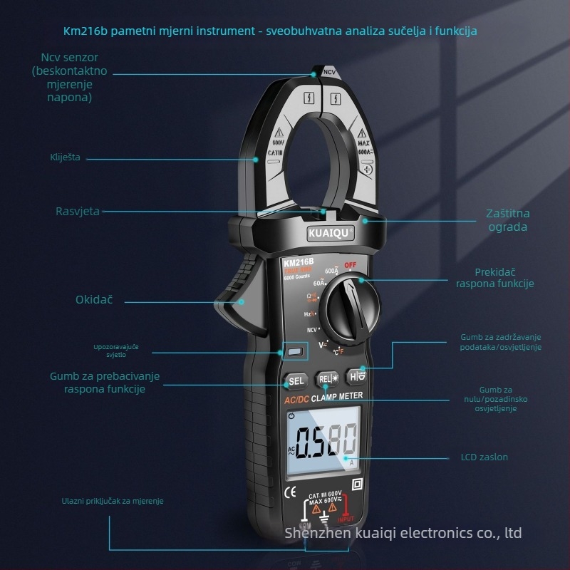 KUAIQU KM216B klešta ampermetar, 600 V, mjerenje DC/AC, 600 A
