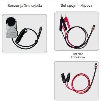 PV panel tester s mjeračem snage i ampermetrom, tester napona otvorenog kruga, CE certificirano, PVC kućište, profesionalna upotreba