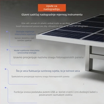 PV panel tester s mjeračem snage i ampermetrom, tester napona otvorenog kruga, CE certificirano, PVC kućište, profesionalna upotreba