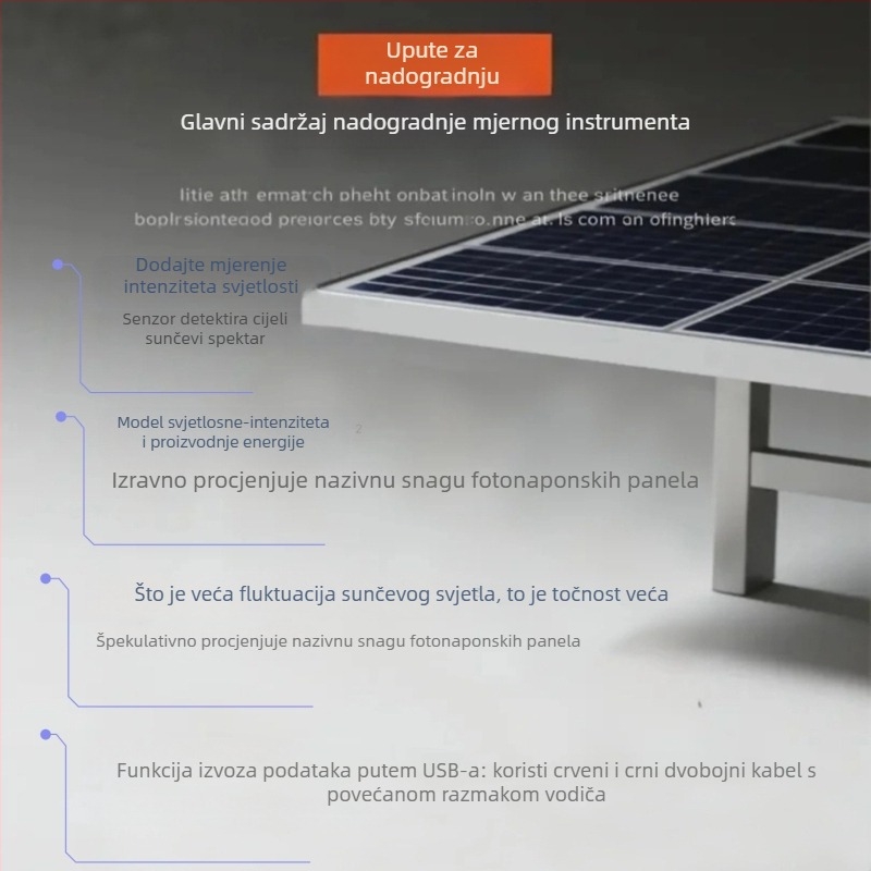 PV panel tester s mjeračem snage i ampermetrom, tester napona otvorenog kruga, CE certificirano, PVC kućište, profesionalna upotreba