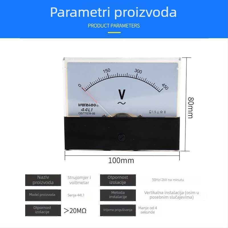 AC voltmetar i ampermetar, model 44L1-V, raspon napona 44L10–250V, 450V, 300V, 10080