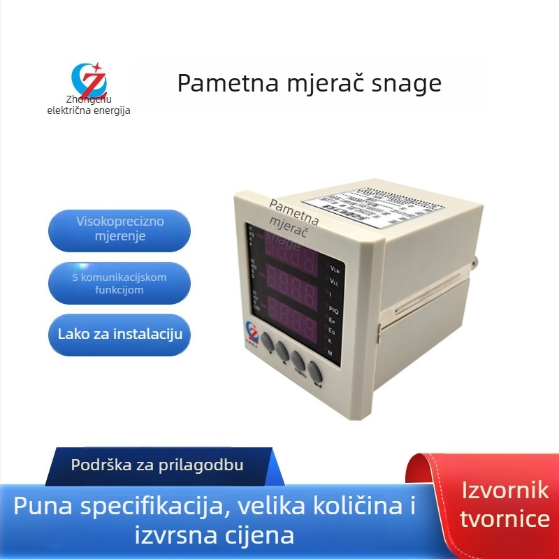 Višefunkcionalni digitalni mjerač snage, trofazni s 3-žilnim ili 4-žilnim spojem, montažni otvori 67/76, LED zaslon, RS-485 komunikacija