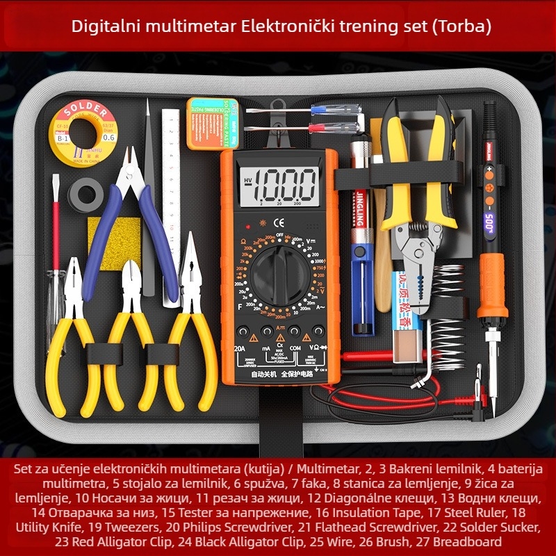 Set za obuku: multimetar i lemilica s digitalnim zaslonom, unutarnje grijanje, kutija alata električara