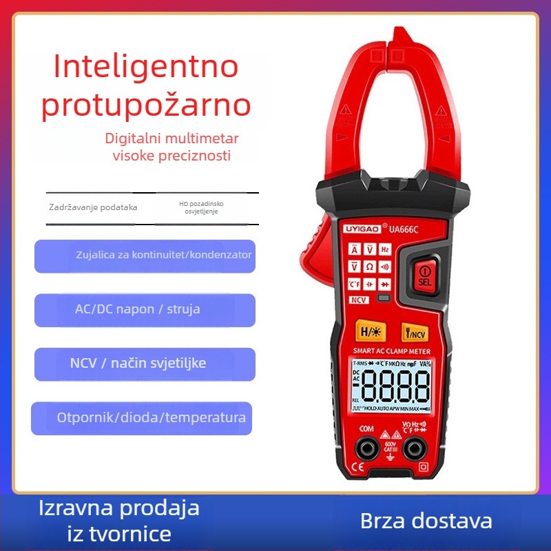 UYIGAO UA666C Inteligentno prepoznavanje, visoka preciznost, gumbasti klampski mjerač, zaštita od sagorijevanja, digitalni klampski multimetar