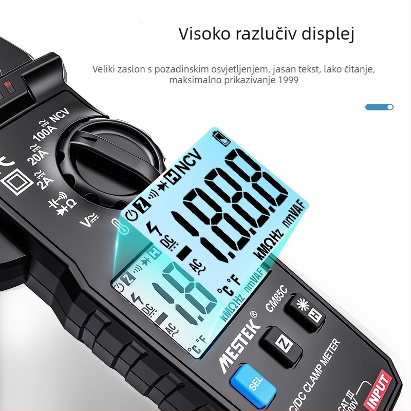 Klemni ampermetar, višenamjenski digitalni mjerni instrument, model YW-CM85C-000, brend MESTEK, mjerni raspon: 1