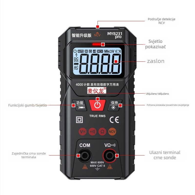 MAYILON MY8231pro Pametni multimetar – 40 000 mjerenja, True RMS, Automatska identifikacija, Zaštita od opeklina