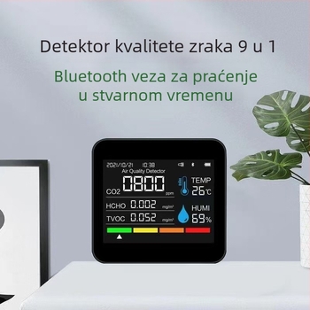 Axess Zn-2co11 CO2 i višegazni detektor, raspon mjerenja 400-5000 ppm, detektira CO2, formaldehid, TVOC, PM2.5/PM1.0/PM10, temperatura i vlažnost, DC napajanje