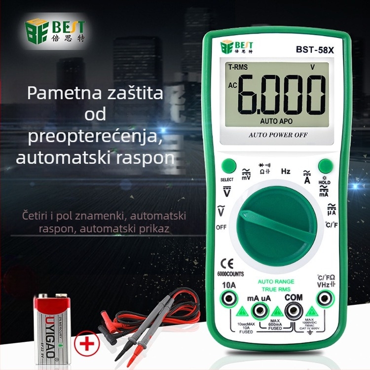 58X digitalni multimetar s automatskim rasponom – mjerenje DC/AC napona, DC/AC struje, kapaciteta i otpora