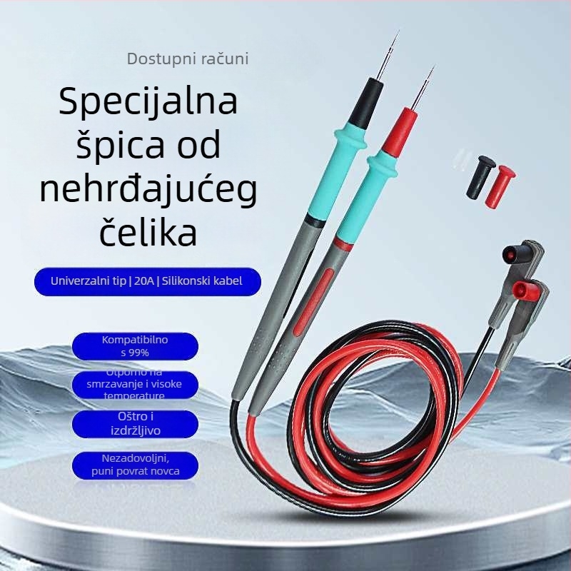 Univerzalna testna sonda za digitalni multimetar s finim oštrim vrhom i silikonskim kućištem, 20A