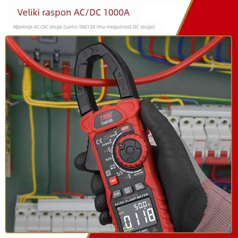 TA813A Klips-metar, Visoko precizan digitalni ampermetar, AC/DC višenamjenski mjerni uređaj, struja do 1000, napon do 1000, otpor 0.1–60 m