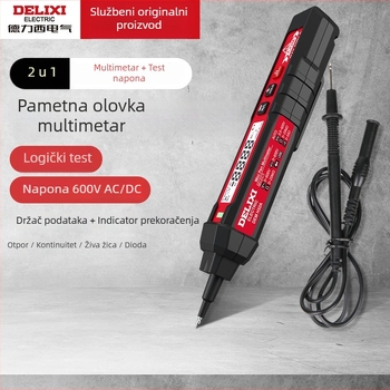 Delixi Electric inteligentni pen-stilni multimetar s bezkontaktnim mjerenjem napona, 600V AC/DC, dvostruka funkcija