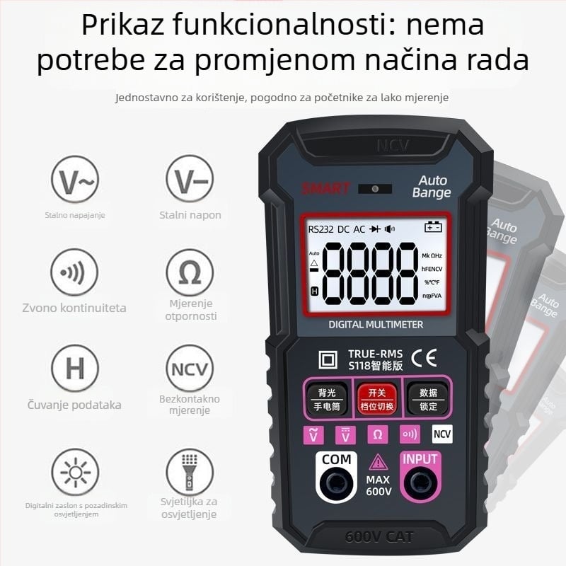 Potpuno automatski digitalni multimetar – visoka preciznost, automatski raspon, zaštita od izgaranja, višenamjenski alat za održavanje električara