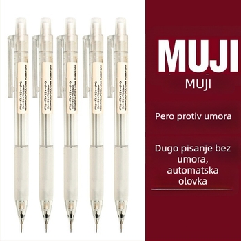 Muji mehanička olovka, 0,5 mm grafit, 2B/HB, prozirno tijelo, plastično kućište, ergonomski dizajn protiv umora
