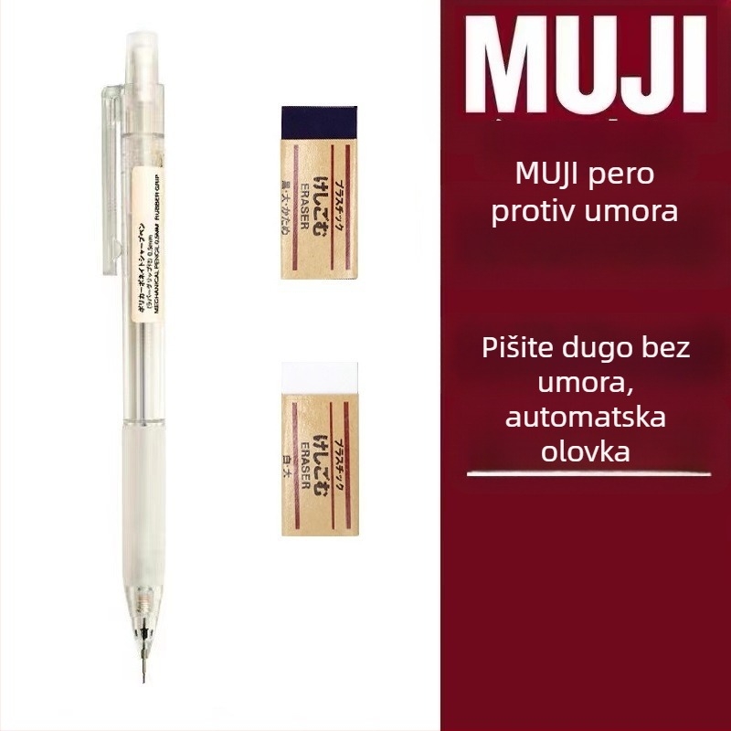Muji mehanička olovka, 0,5 mm grafit, 2B/HB, prozirno tijelo, plastično kućište, ergonomski dizajn protiv umora