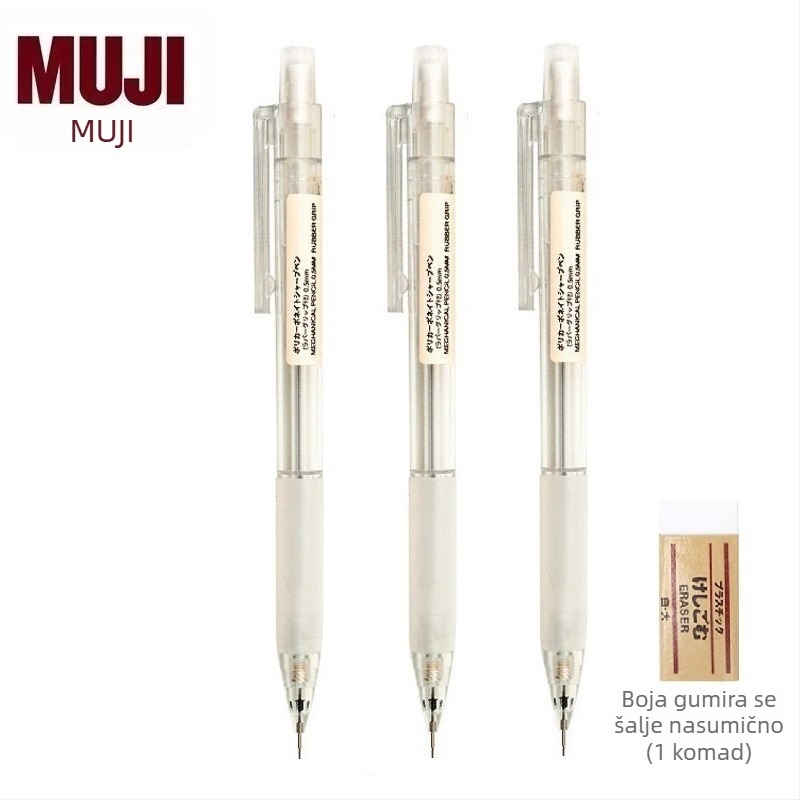 Muji mehanička olovka, 0,5 mm grafit, 2B/HB, prozirno tijelo, plastično kućište, ergonomski dizajn protiv umora